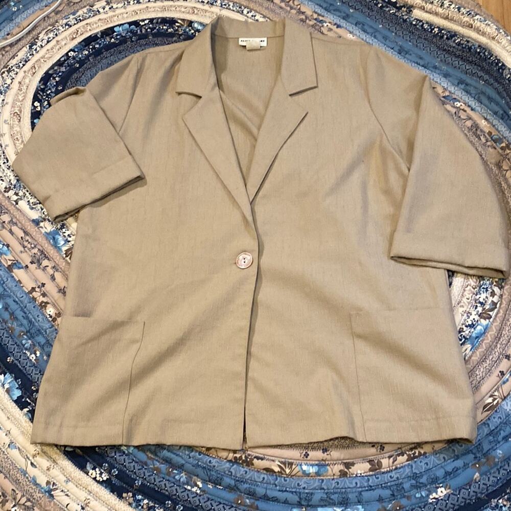 Vintage 90s Alice Stuart tan linen oversized power blazer size L